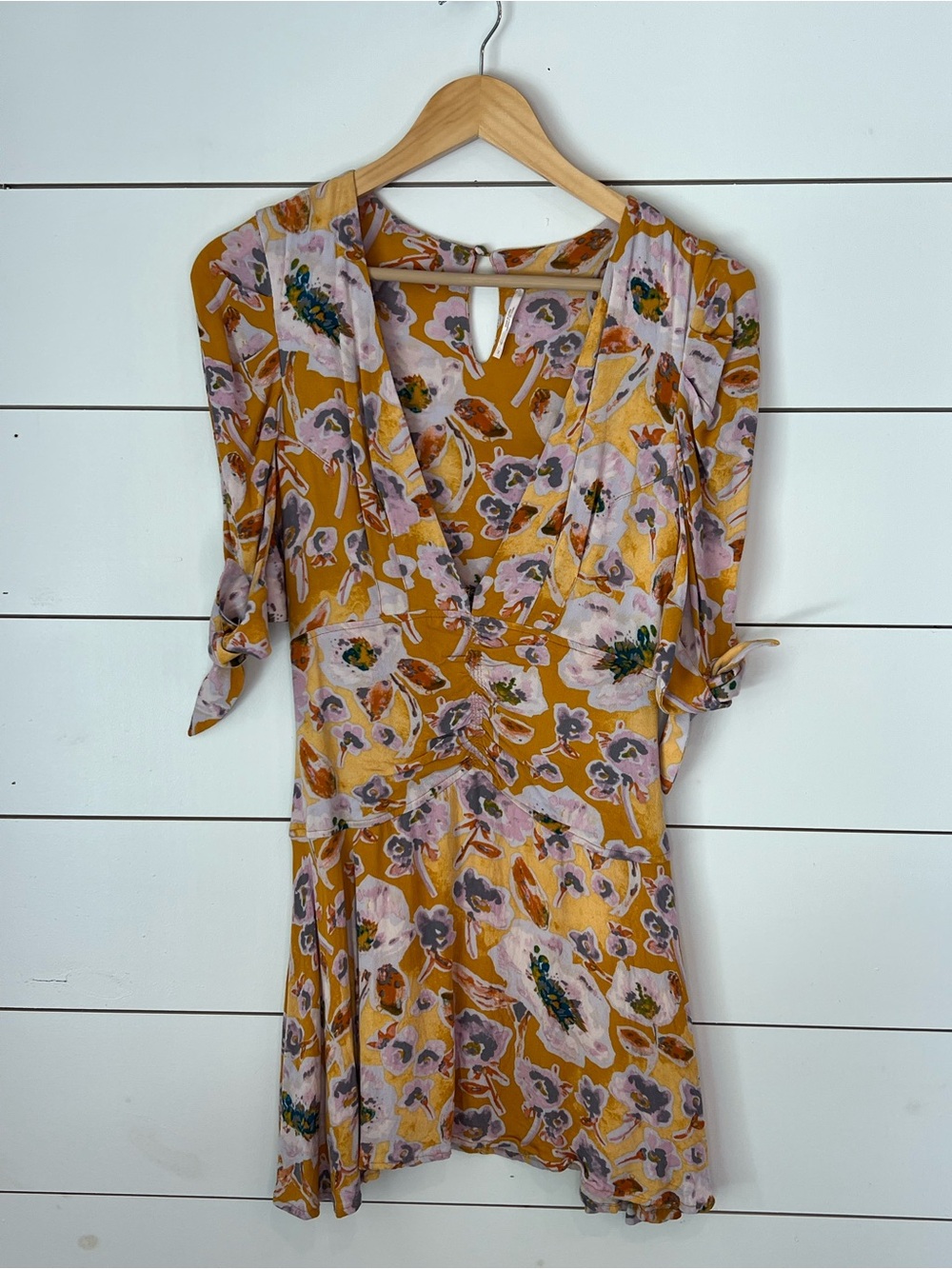 Free People‎ Mustard Floral Long Sleeve Wrap Dress